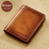 Brown leather bi-fold wallet with the name CEPHILA embossed on the cover