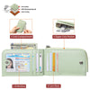 A light green ladies zip coin purse featuring a card slot, zipper pocket, and ID window.