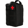Black waterproof tactical waist pack first aid kit bag with a red cross emblem