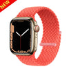 A new orange braided solo loop stretch band for an Apple Watch shown on a white background.