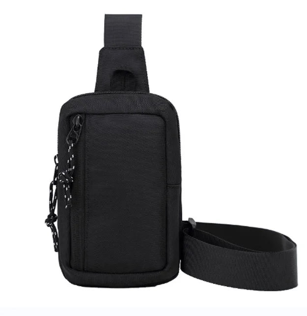Schwarze Herren-Casual-Crossbody-Messenger-Tasche mit Riemen und Reißverschluss.