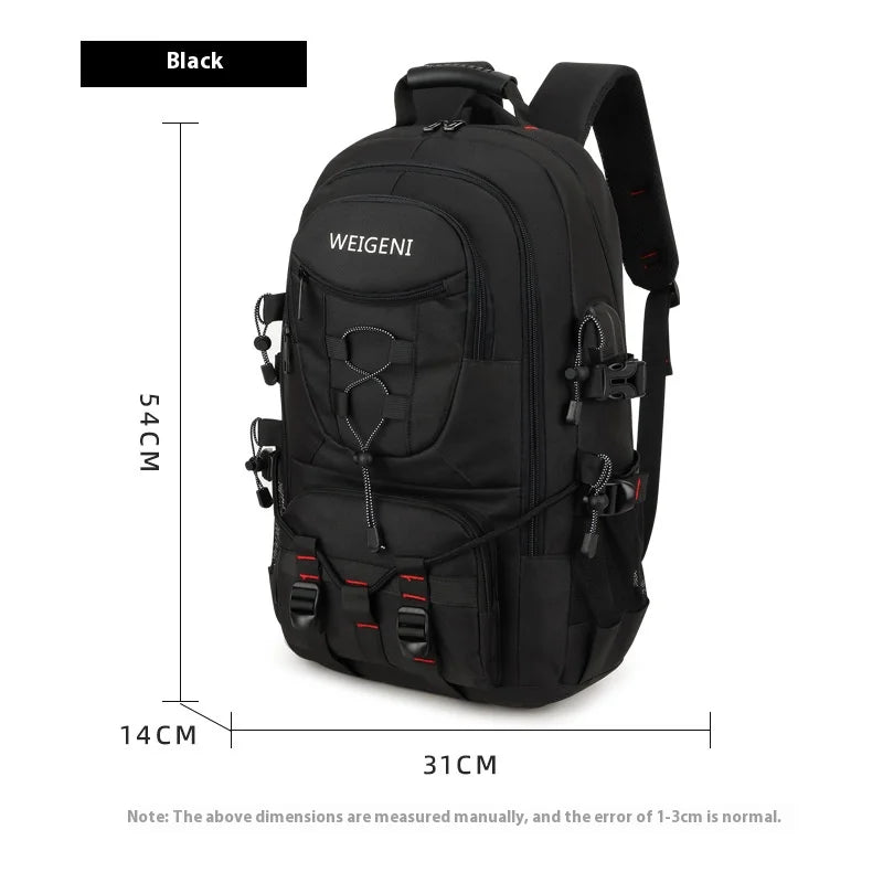 Black Weigeni durable travel backpack shown from the front view.