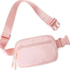 A pink multi-functional crossbody storage bag with a strap and zipper pocket.