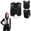 Black running and cycling hydration vest backpack shown on a model.
