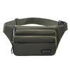 Petit sac banane imperméable vert olive avec fermeture éclair et sangle réglable.