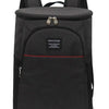 Black insulated thermal cooler backpack with a top handle and zippered pocket.