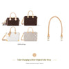 Three versions of a shoulder bag featuring a color-changing leather strap, including a brown and a white option.