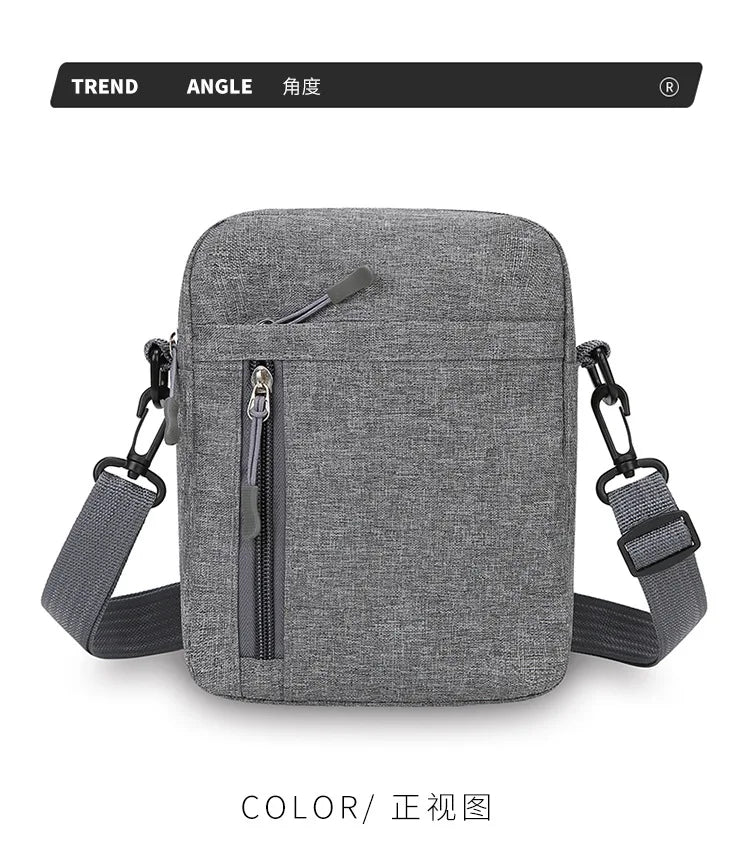 A gray lightweight nylon crossbody shoulder bag shown in a front view.
