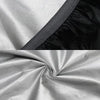 Close-up view of a heavy-duty outdoor camping backpack rain cover in gray and black fabric.