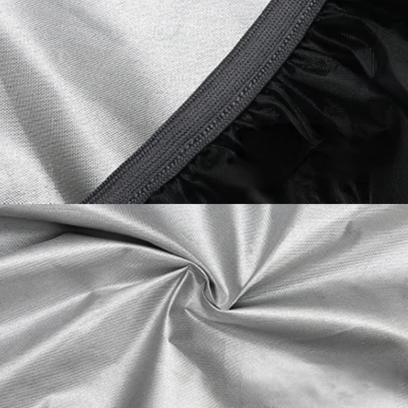 Close-up view of a heavy-duty outdoor camping backpack rain cover in gray and black fabric.