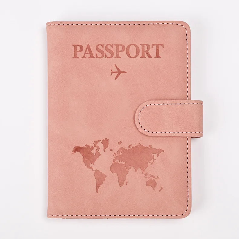 Pinkes Reisepass-Wallet aus hochwertigem Kunstleder mit Weltkarte