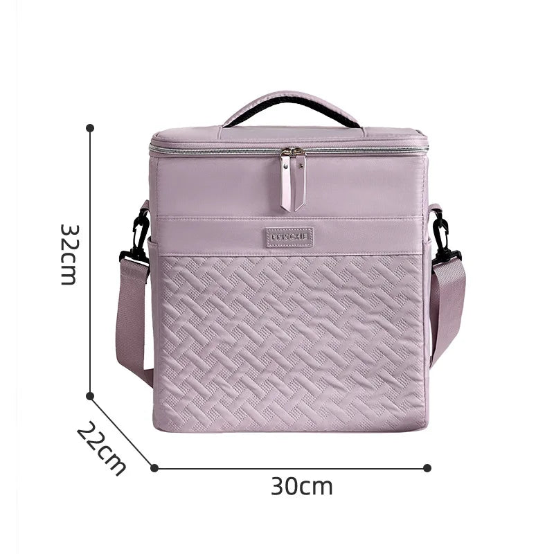 A light purple insulated picnic cooler backpack with a quilted texture and carrying straps.