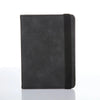 A black leather passport organizer with a slim design and a black strap.