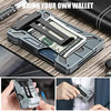 A slim aluminum metal ID card wallet is shown being used to hold cash and cards.