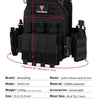 Black tactical plate carrier vest with adjustable molle system shown from the front