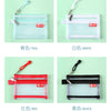 Four color options of a compact double-layer zipper pouch in teal, white, red, and black.
