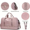 A pink nylon travel duffle bag with 2-way zip closures and detachable shoulder straps.