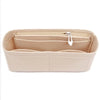 Beige Filth-Handtaschen-Organizer-Einsatz mit Reißverschluss und mehreren Fächern.
