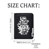 Size chart for a black PU leather wallet showing dimensions of 11 cm long, 8.3 cm wide, and 1 cm thick.