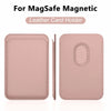 A pink leather card holder for MagSafe magnetic accessories shown in two views.
