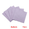A stack of ten purple polishing cloths, measuring 8x8cm each.