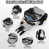 A gray multi-use adjustable chest and shoulder bag showing various organized compartments and pockets.