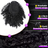 Black kinky curly drawstring hair extensions with clip-in combs and elastic band