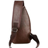 A brown leather men's casual crossbody chest bag with a strap and USB charging port.