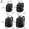 A collection of Swiss Military style laptop backpacks in various sizes including 16 inch, 18 inch, 20 inch, and 23 inch model