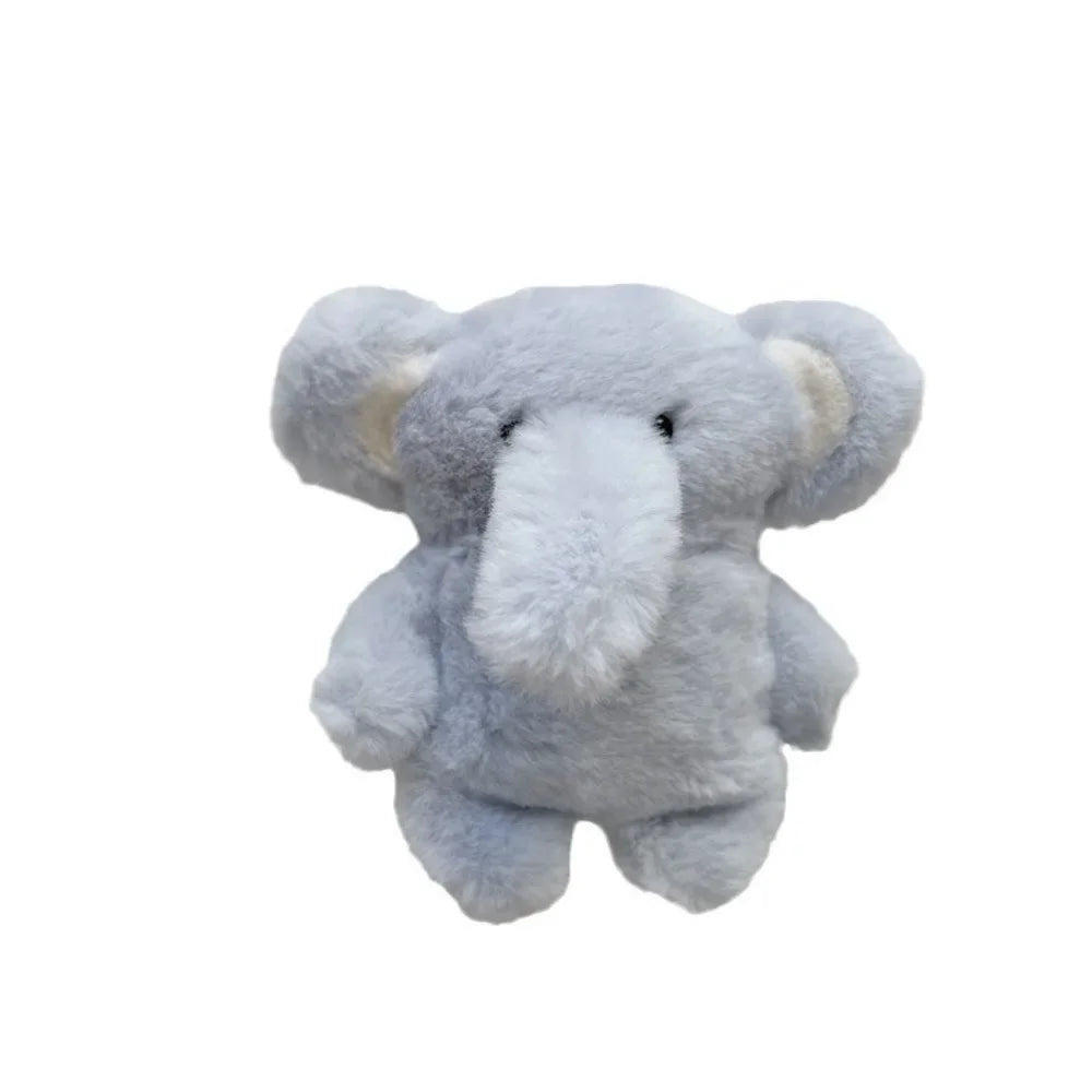A soft gray plush elephant designed as a case for AirPods.