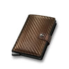 Porte-cartes en fibre de carbone marron foncé avec une sangle en cuir.
