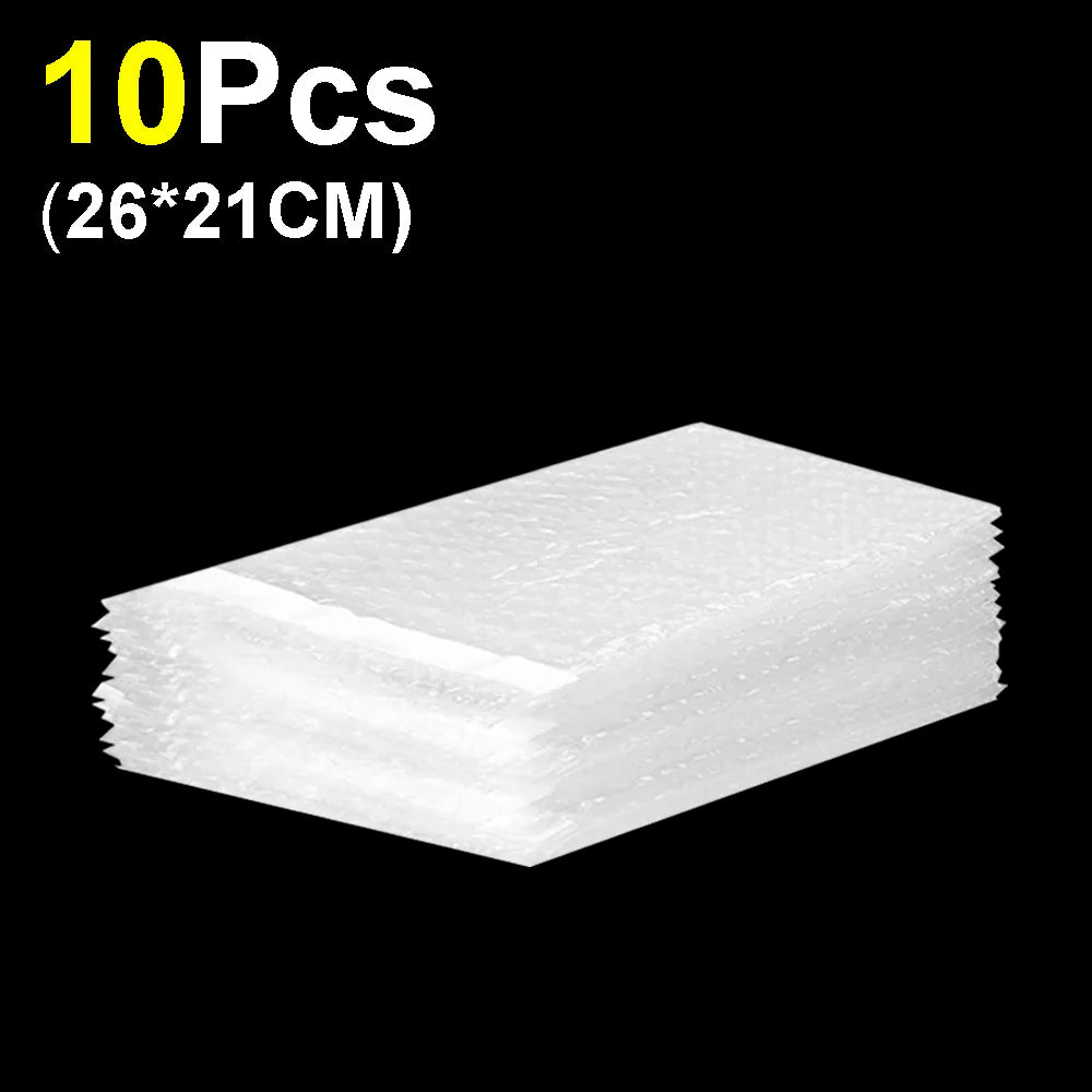 Ten self-sealing bubble mailer bags with protective cushioning, measuring 26x21cm each.