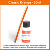 Bouteille de peinture à bords huileuse Classic Orange à base d'eau avec bâton applicateur en bois.