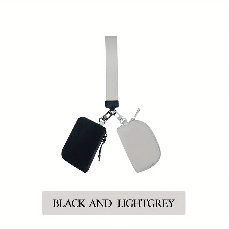 Elegant PU wristlet key card wallet in black and light grey.