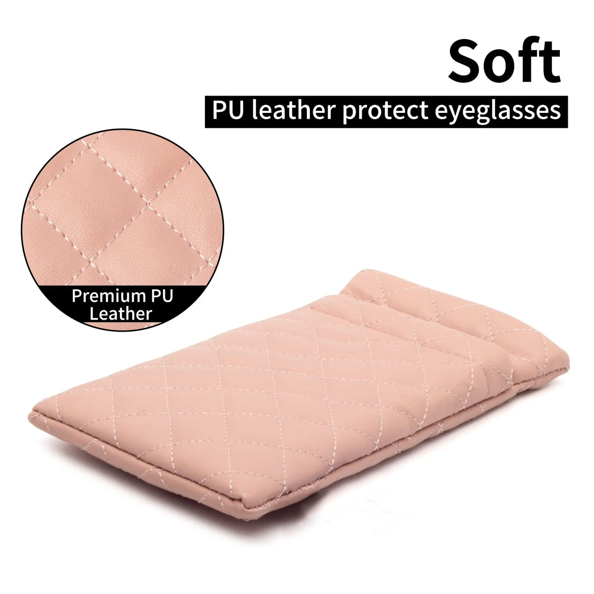Soft pink quilted PU leather glasses case for protective storage
