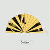 Golden acrylic chain crossbody bag with a pleated fan design.