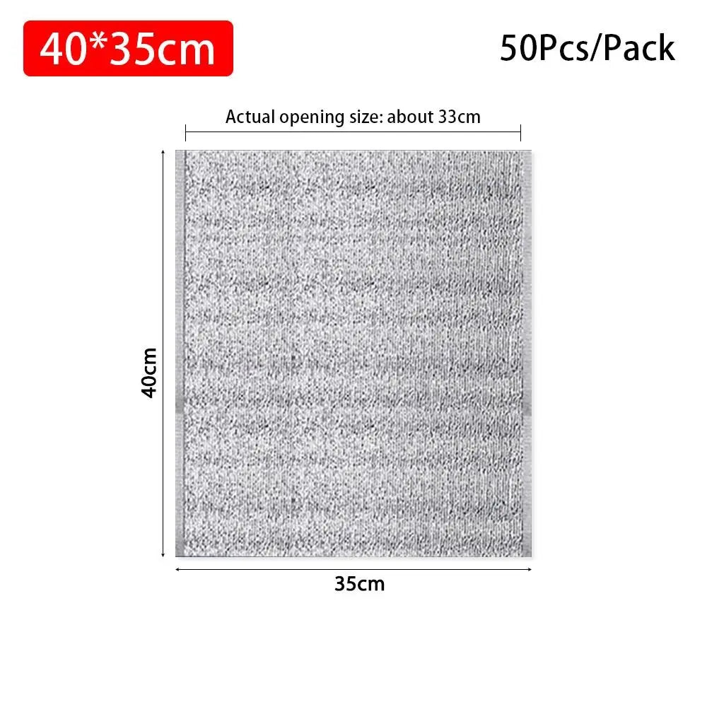 A rectangular silver insulated thermal food delivery bag with a textured surface, measuring 40x35cm.