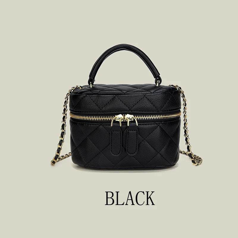 Petit sac bandoulière noir matelassé avec quincaillerie dorée