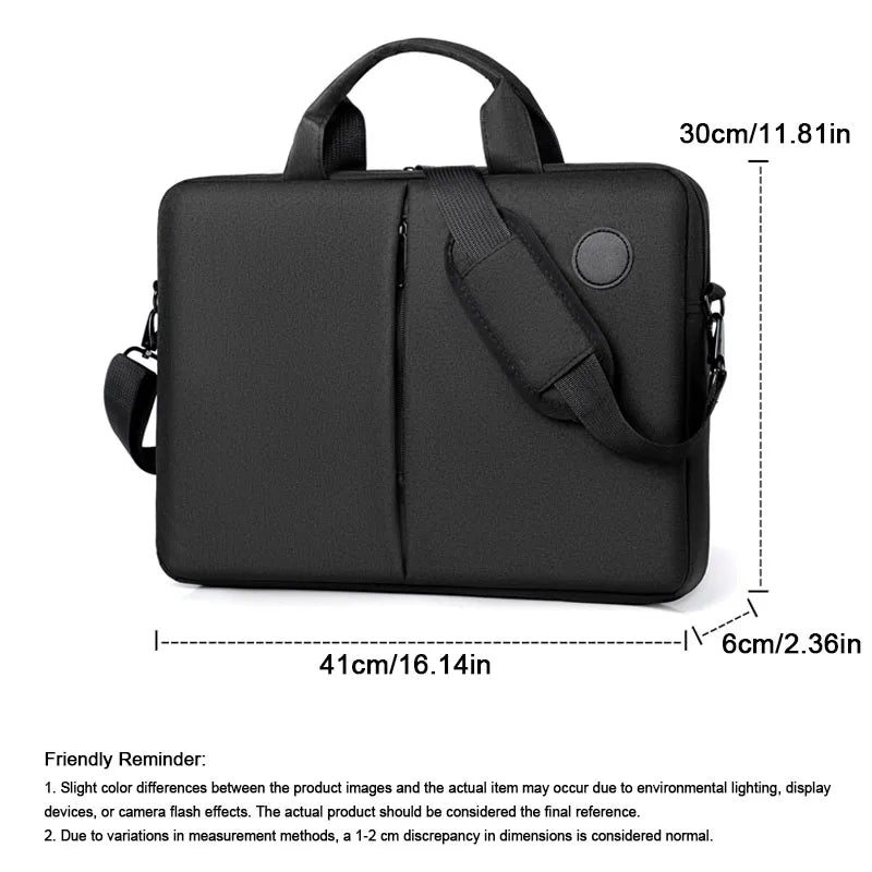 Black slim commuter laptop briefcase with a handle and shoulder strap