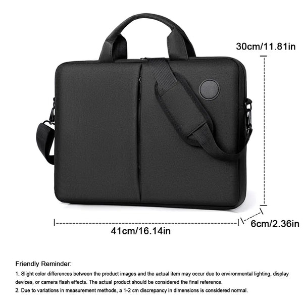 Black slim commuter laptop briefcase with a handle and shoulder strap