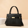 Black crocodile embossed PU leather shoulder handbag with gold hardware