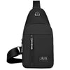 Black men's versatile crossbody sling chest bag with a strap and zipper.