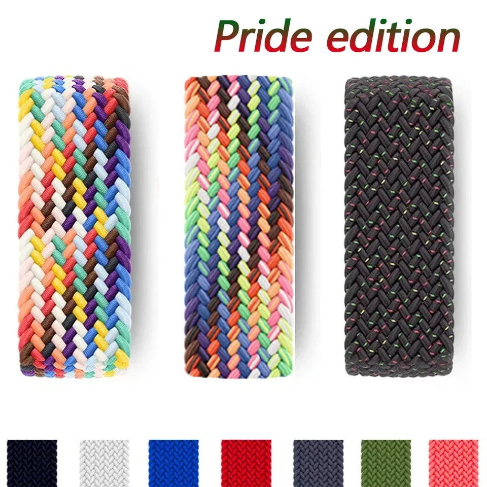 Pride edition braided solo loop stretch band for Apple Watch in various colors