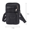 Black vintage cowhide leather crossbody bag with a zipper and adjustable strap.