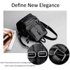 Black vintage soft leather backpack with silver hardware shown next to a close-up of the texture