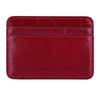A deep burgundy genuine leather card holder with rounded corners.