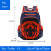 A navy blue backpack featuring an orange and black spider design for kids.
