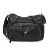 A black luxury leather tote bag with silver hardware and a flap closure.