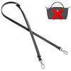 A black leather crossbody strap with a rectangular bag featuring a red 'X' design.