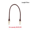 A brown genuine vachetta leather bag strap measuring 70cm, shown hanging down.
